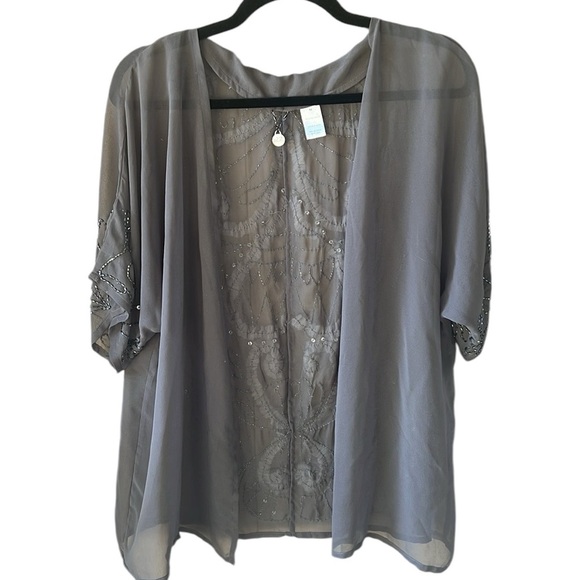 BKE Boutique Sz M Sheer Beaded Kimono Topper Whimsigoth Fairycore - Picture 7 of 8